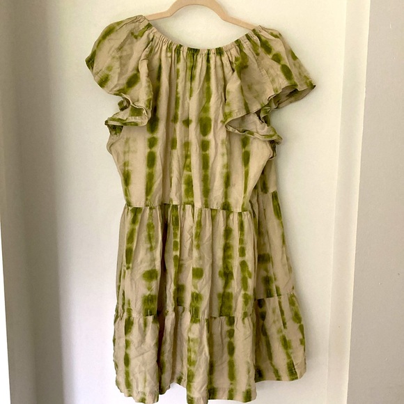 Kara dress by Marie Oliver, green and beige tie dye, silk / cotton blend size L - Picture 3 of 5